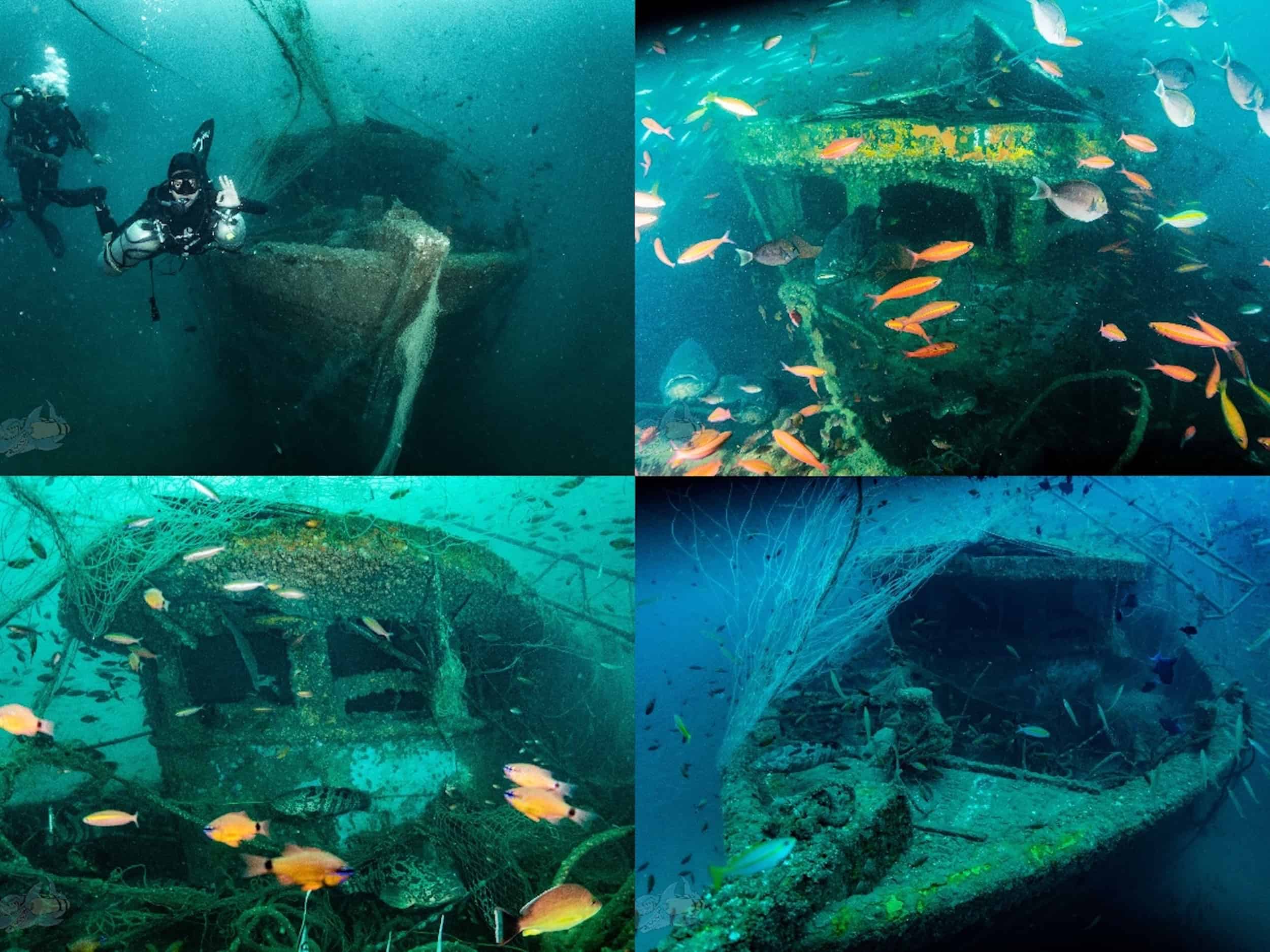 a collage of photos from the trawler wreck