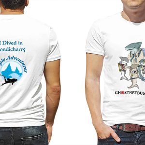 White, half sleeve t-shirt for the scuba diver, temple adventures