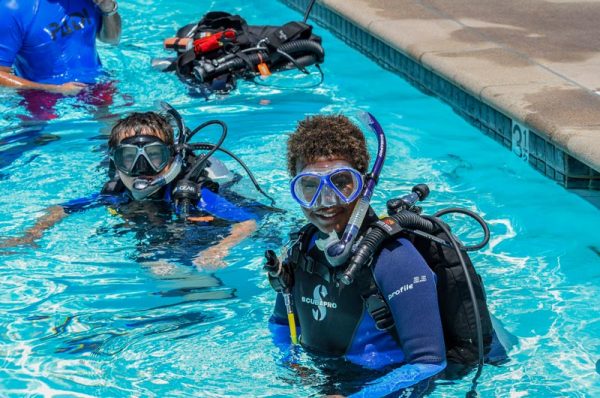 scuba diving training in pool for kids