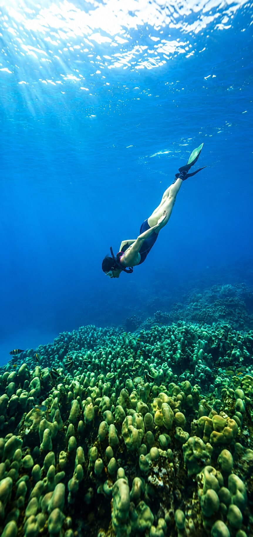 Freediving instructor assistance underwater